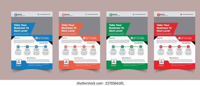 Diseño de plantilla de viajero de negocios corporativos con color azul, naranja, rojo y verde. folleto de la agencia de marketing digital, conjunto de volantes de marketing de negocios, haga crecer su nuevo volante de marketing digital de negocios.