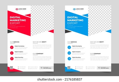 Corporate business flyer template design set with red and blue color. digital marketing agency flyer, business marketing flyer set, grow your business digital marketing new flyer.