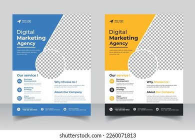 Corporate business flyer template design set with blue, orange, red and yellow color. marketing, business proposal, promotion, advertise, publication, cover page