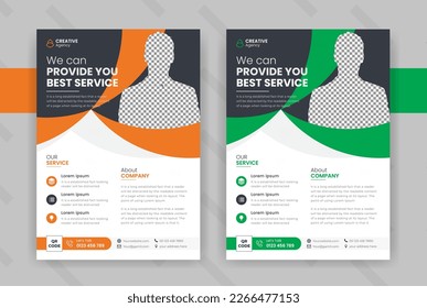 Corporate business flyer template design set with blue, yellow, teal and light green color. digital marketing agency flyer, vector illustration