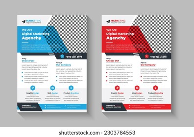 Corporate business flyer template design set with blue, orange, red, and yellow colors. marketing, business proposal, promotion, advertising, publication, and cover page. new digital marketing flyer