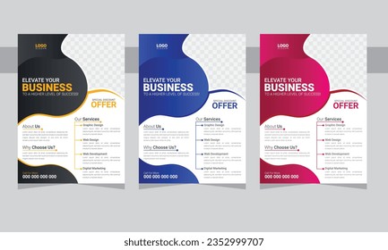 Corporate business flyer template design set, Brochure design, cover modern layout, annual report, poster, flyer in A4 with colorful business proposal, promotion, advertise, publication, cover page.