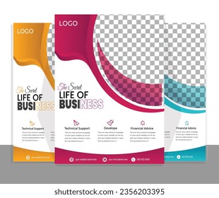 Corporate business flyer template design set with blue, orange, purple and yellow color. Business brochure flyer design a4 template . 