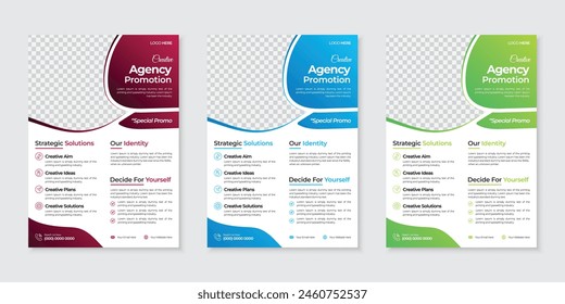 Corporate business flyer template design set in abstract shapes, company agency growth advertise marketing promotion leaflet poster cover bundle, new trendy one sided A4 vector design layout set