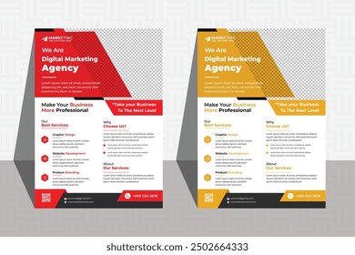 Corporate business flyer template design set with blue, orange, red and yellow color. marketing, business proposal, promotion, advertise, publication, cover page. new digital marketing flyer set