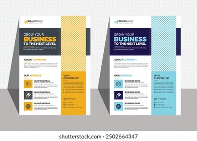 Corporate business flyer template design set with blue, orange, red and yellow color. marketing, business proposal, promotion, advertise, publication, cover page. new digital marketing flyer set