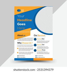 Corporate business flyer template design  with blue, orange, 