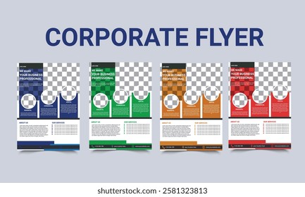 Corporate business flyer template design set with blue, magenta, red and yellow color. marketing, business proposal, promotion, advertise, publication, cover page.