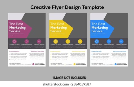 Corporate business flyer template design set with blue, orange, red and yellow color. marketing, business proposal, promotion, advertise, publication, cover page. new digital marketing flyer set