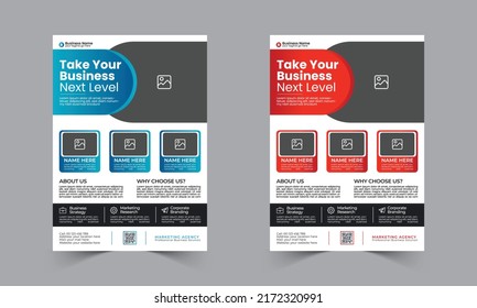 Corporate or Business Flyer template, modern poster, banner, brochure, cover, magazine vector with creative, eye catching, professional and abstract blue and red color A4 Layout