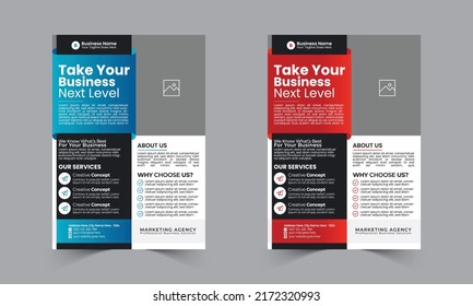 Corporate or Business Flyer template, modern poster, banner, brochure, cover, magazine vector with creative, eye catching, professional and abstract blue and red color A4 Layout