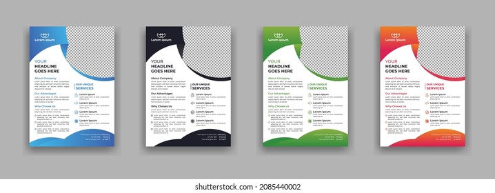 Corporate Business flyer template vector design, 4 colorful flyer Template Geometric shape, marketing, business proposal, promotion, advertise, publication, cover page, Vector
