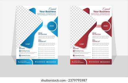 Corporate Business Flyer two colors scheme vector template in A4 size A4, Front and back, Easy to use and edit Portfolio, Flyer Corporate Business