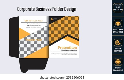 Corporate Business Folder Design Template, stationery print design with yellow and black color shape