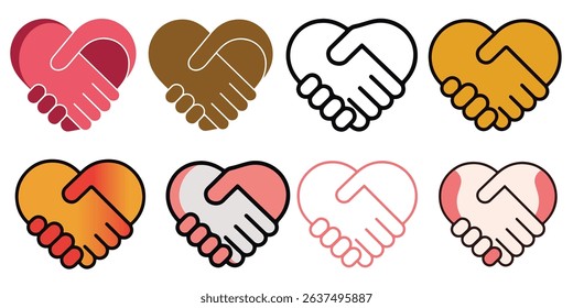 corporate business heart shape Handshaking logo collection of set or group or bundle, partnership and love cooperation love business logo vector icon bundle template illustration