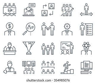 Corporate business icon set suitable for info graphics, websites and print media. Black and white flat line icons.