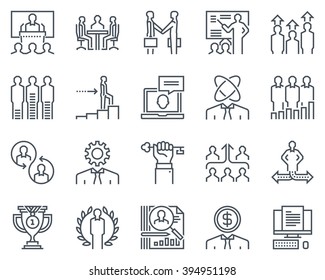 Corporate Business Icon Set Suitable For Info Graphics, Websites And Print Media. Black And White Flat Line Icons.