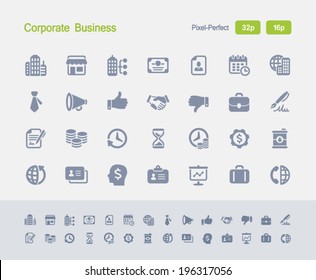 Corporate Business Icons. Granite Icon Series. Simple glyph stile icons optimized for two sizes.