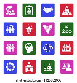 Corporate Business Icons. White Flat Design In Square. Vector Illustration.