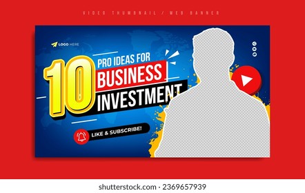 Corporate business idea or social media investment marketing video thumbnail or web banner template. Finance company website cover. Cyberspace technology background by world map and paint brush stroke