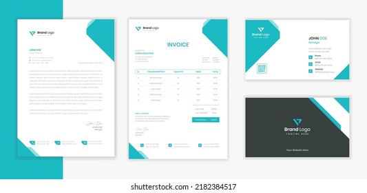 Corporate Business identity Stationery design set with Letterhead, invoice and business card