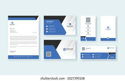 Corporate Business Identity Stationery Set for Minimal Branding Identity Template.Editable  Business card, ID card, Letterhead, Invoice, Envelope, Brand Identity Print Design Premium Vector.