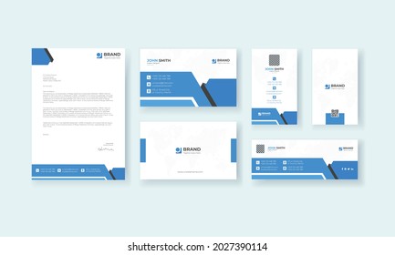 Corporate Business Identity Stationery Set for Minimal Branding Identity Template.Editable  Business card, ID card, Letterhead, Invoice, Envelope, Brand Identity Print Design Premium Vector.