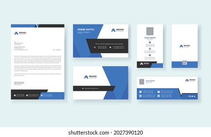 Corporate Business Identity Stationery Set for Minimal Branding Identity Template.Editable  Business card, ID card, Letterhead, Invoice, Envelope, Brand Identity Print Design Premium Vector.