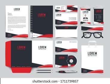 Corporate Business Identity template design, trendy corporate stationery set with element of decorative. Modern abstract business card, letterhead, id card, paper bag, folder design vector eps.