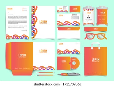 Corporate Business Identity template design, trendy corporate stationery set with element of decorative. Modern abstract business card, letterhead, id card, paper bag, folder design vector eps.