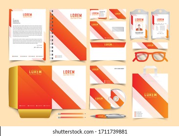 Corporate Business Identity template design, trendy corporate stationery set with element of decorative. Modern abstract business card, letterhead, id card, paper bag, folder design vector eps.