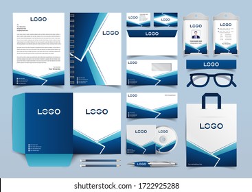 Corporate Business Identity template design, trendy corporate stationery set with element of decorative. Modern abstract business card, letterhead, id card, paper bag, folder design vector eps.