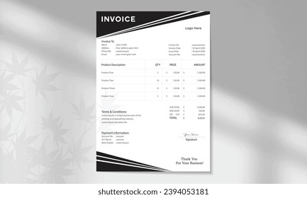 Corporate Business Invoice design template vector illustration bill form price invoice. Creative invoice template vector.