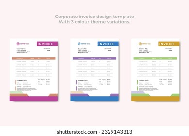 Corporate Business Invoice design vector illustration bill form price invoice with 3 color theme