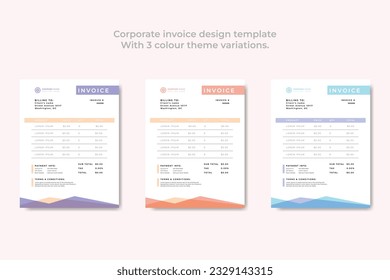 Corporate Business Invoice design vector illustration bill form price invoice with 3 color theme