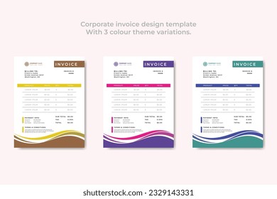 Corporate Business Invoice design vector illustration bill form price invoice with 3 color theme