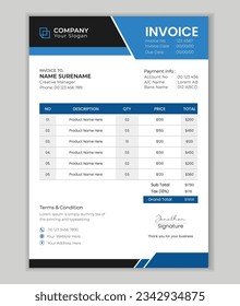Corporate business invoice design vector template.
Minimal Corporate Business Invoice design template vector illustration bill form price invoice.
business stationery design payment agreement design .