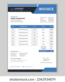 Corporate business invoice design vector template.
Minimal Corporate Business Invoice design template vector illustration bill form price invoice.
business stationery design payment agreement design .