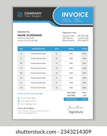 Corporate business invoice design vector template.
Minimal Corporate Business Invoice design template vector illustration bill form price invoice.
business stationery design payment agreement design .