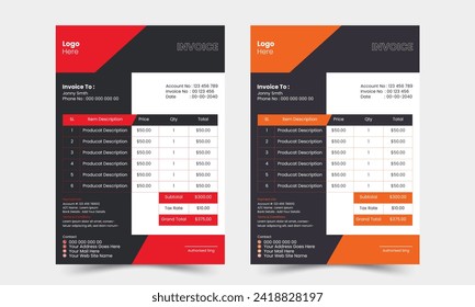 Corporate business invoice design vector template. Minimal Corporate Business Invoice design template vector illustration bill form price invoice.