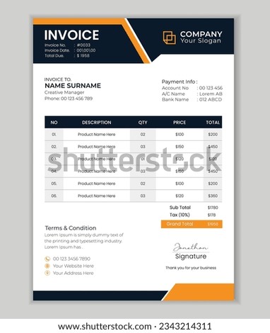 Corporate business invoice design vector template.
Minimal Corporate Business Invoice design template vector illustration bill form price invoice.
business stationery design payment agreement design . Stock photo © 