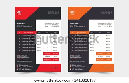 Corporate business invoice design vector template. Minimal Corporate Business Invoice design template vector illustration bill form price invoice.