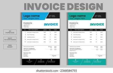 Corporate business Invoice template design and money bill paper, bill paper, bundle design templet a4 size paper, editable design,free front   