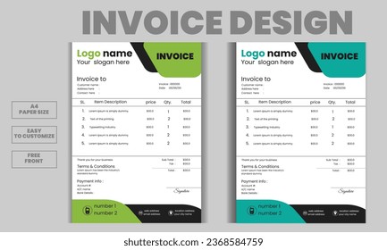 Corporate business Invoice template design and money bill paper, bill paper, bundle design templet a4 size paper, editable design,free front   