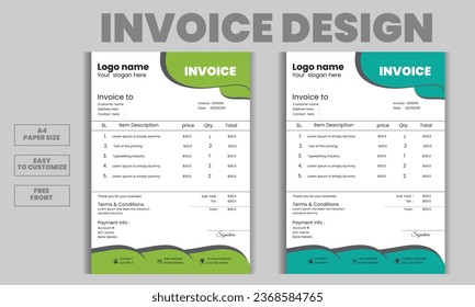 Corporate business Invoice template design and money bill paper, bill paper, bundle design templet a4 size paper, editable design,free front   