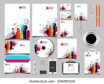 
 Corporate Business Kit abstract waves. Business Kit including Letter Head, Business Card, Web Banner or Header, Notepad, CD, USB Flash Drive and Envelope,