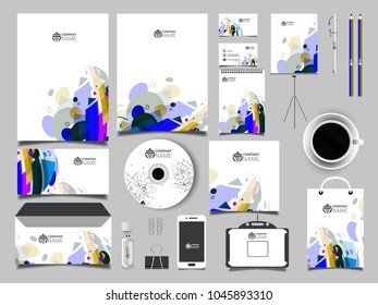 
 Corporate Business Kit abstract waves. Business Kit including Letter Head, Business Card, Web Banner or Header, Notepad, CD, USB Flash Drive and Envelope,