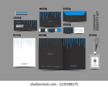 Corporate Business Kit As Brochure, Double-Side Envelope, Flash Drive, Visiting And Id Card On Gray Background For Company.