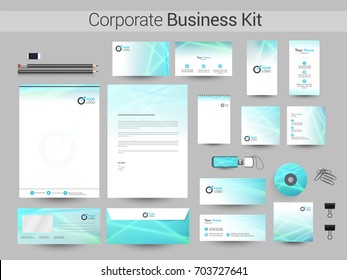 Corporate Business Kit with glossy lines. Branding templates including Letter Head, Business Card, Web Banner or Header, Notepad and other elements.