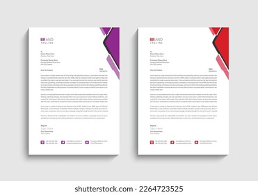 Corporate Business letterhead, Letterhead template with various colors, Letterhead template in flat style, Modern, Clean and company letterhead template design